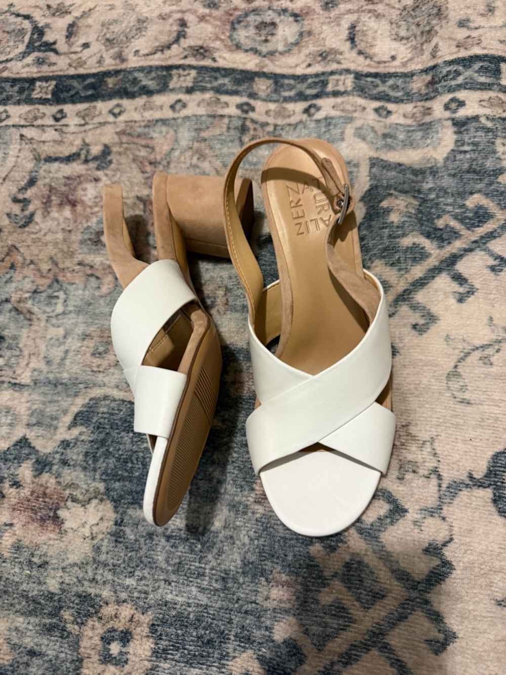 White Crisscross Slingback Block Heel Sandals
